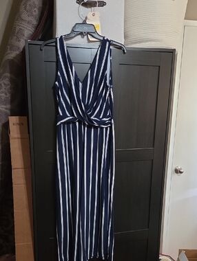 Candie's Navy & White Vertical Stripe Sleeveless Maxi Dress
